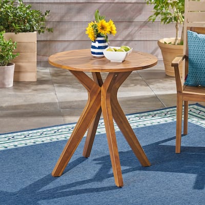 Acacia Wood Outdoor Bistro Table 27 Inch Square Teak Patio Table with X-Base