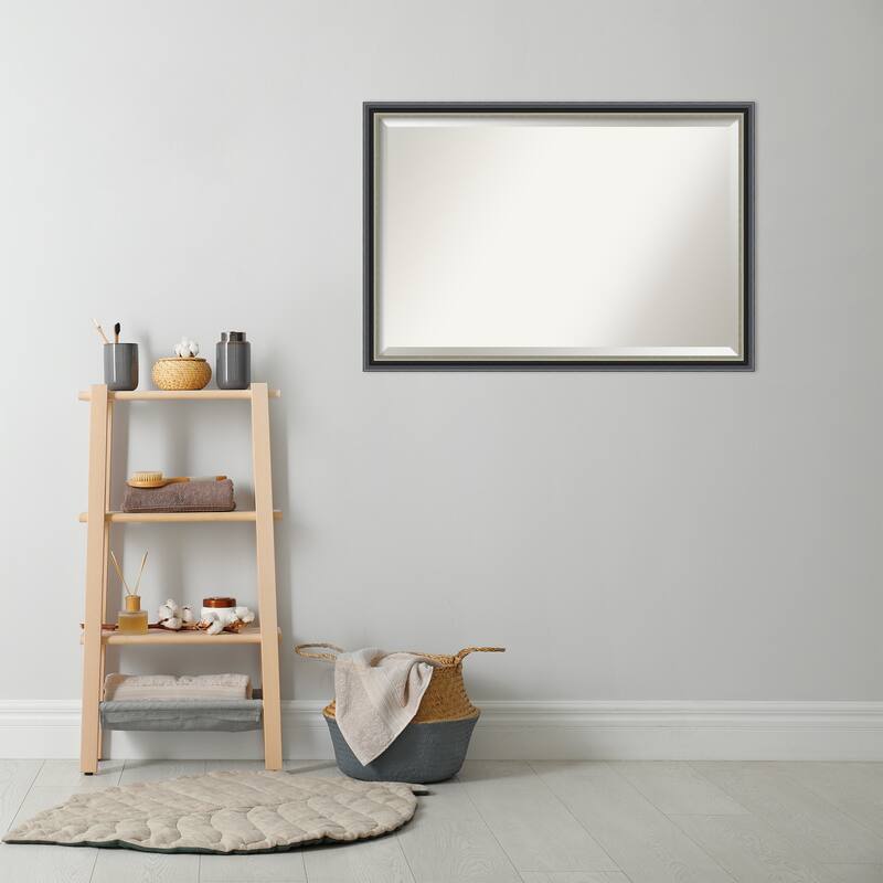 Theo Black Silver Beveled Wood Framed Bathroom Vanity Wall Mirror - Theo Black Silver