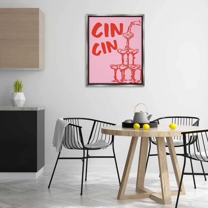 Stupell Cin Cin Champagne Tower Framed Floater Canvas Wall Art Design By House of Lulu