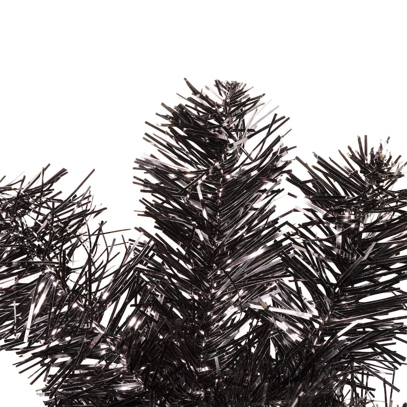 Pre-Lit Artificial Halloween Tinsel Wreath - 24" - Black - Clear Lights