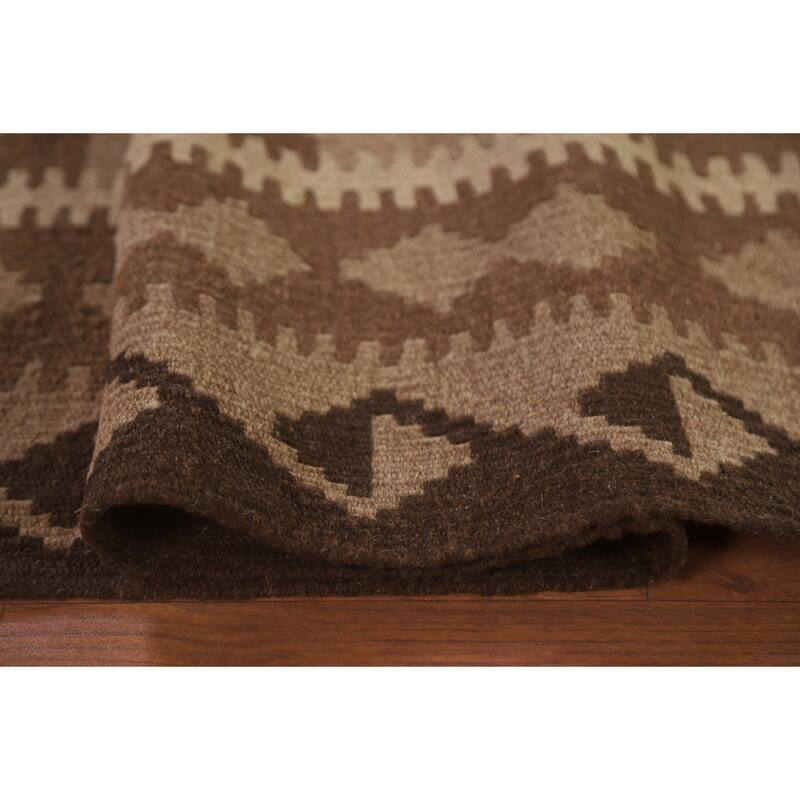 Hand Woven Oriental 100% Wool Carpet Southwestern Geometric Brown Kilim Area Rug - 9' 4'' X 6' 8''
