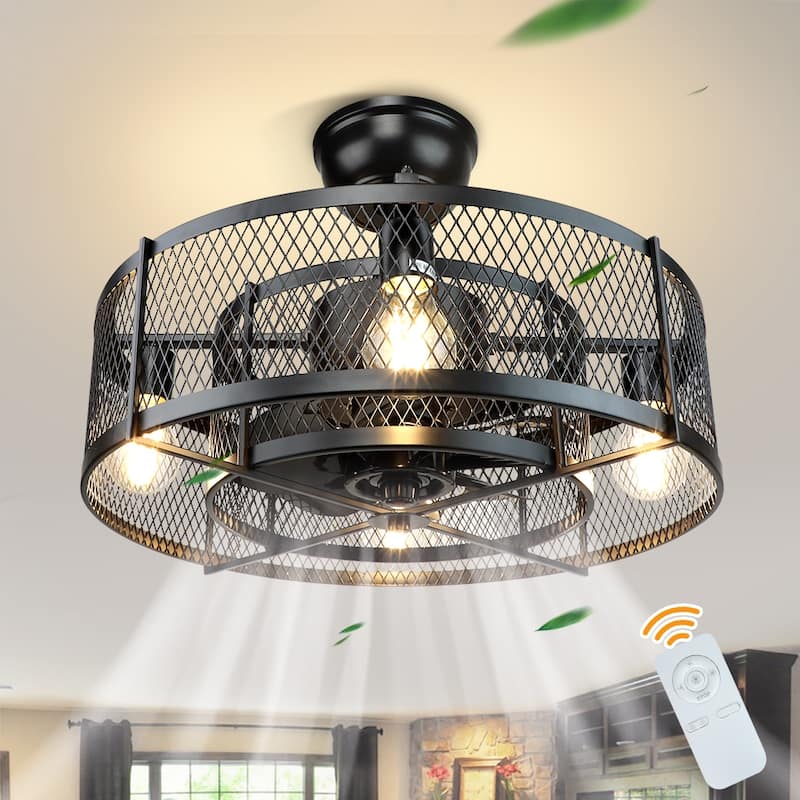 Cage Ceiling Fan with Light and Smart Control for Bedroom, Farmhouse