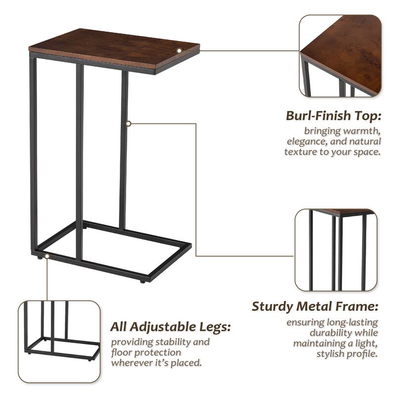 COZAYH Farmhouse C Shaped Couch End Table, Small Snack Sofa Side Table with Metal Frame