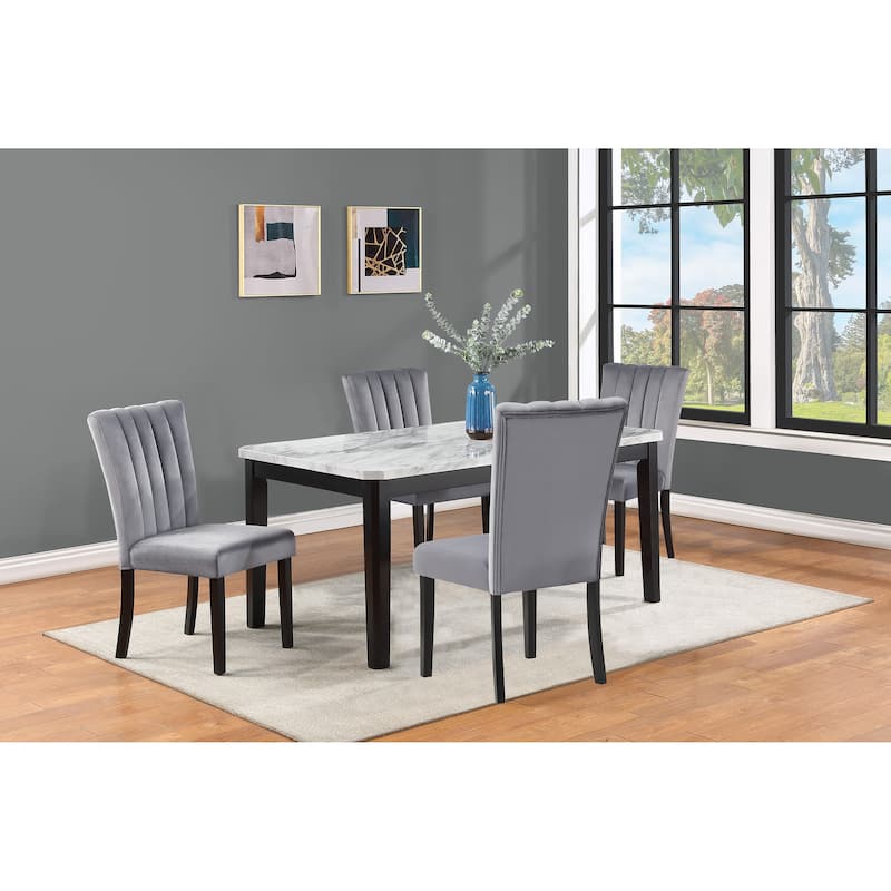 5 Piece Dining Table Set, Solid Wood Dining Room Furniture Set with Rectangular Faux Marble Table Top and 4 Upholstered Chairs - Black,White