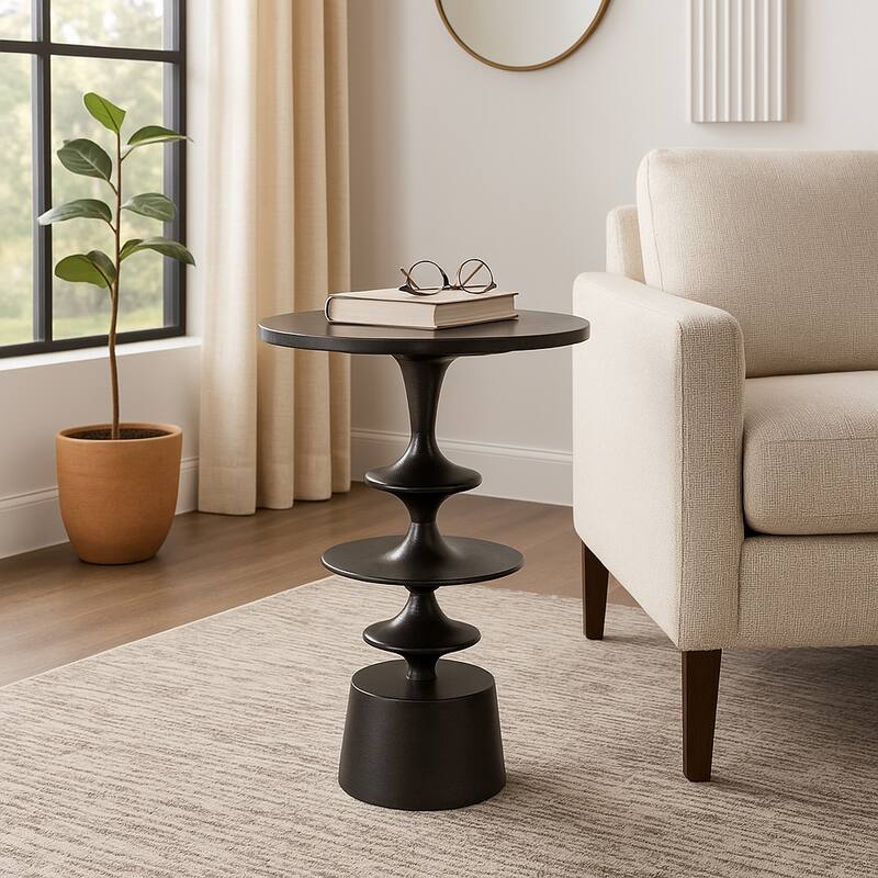 Accent Side Table with Polished Marble Top and Curved Base - 25"