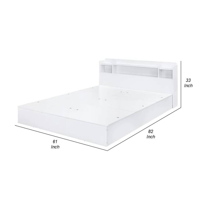 Queen Bed with 6 Under Compartments and Storage Headboard, White