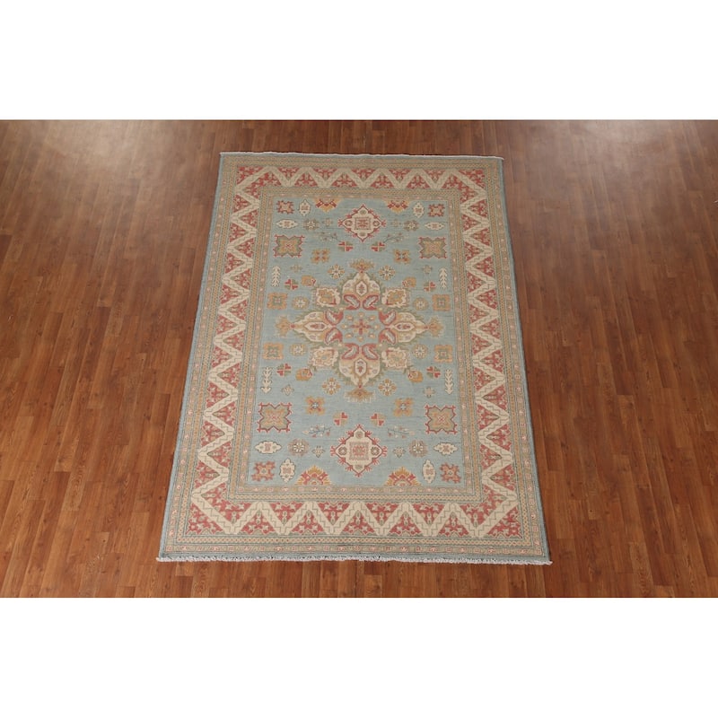 Light Blue Kazak Oriental Area Rug Handmade Wool Carpet - 6'0" x 8'9"