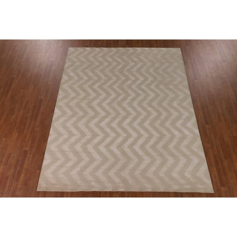 Chevron Style Nepalese Indian Area Rug Hand-Knotted Wool Carpet - 8'0" x 9'10"