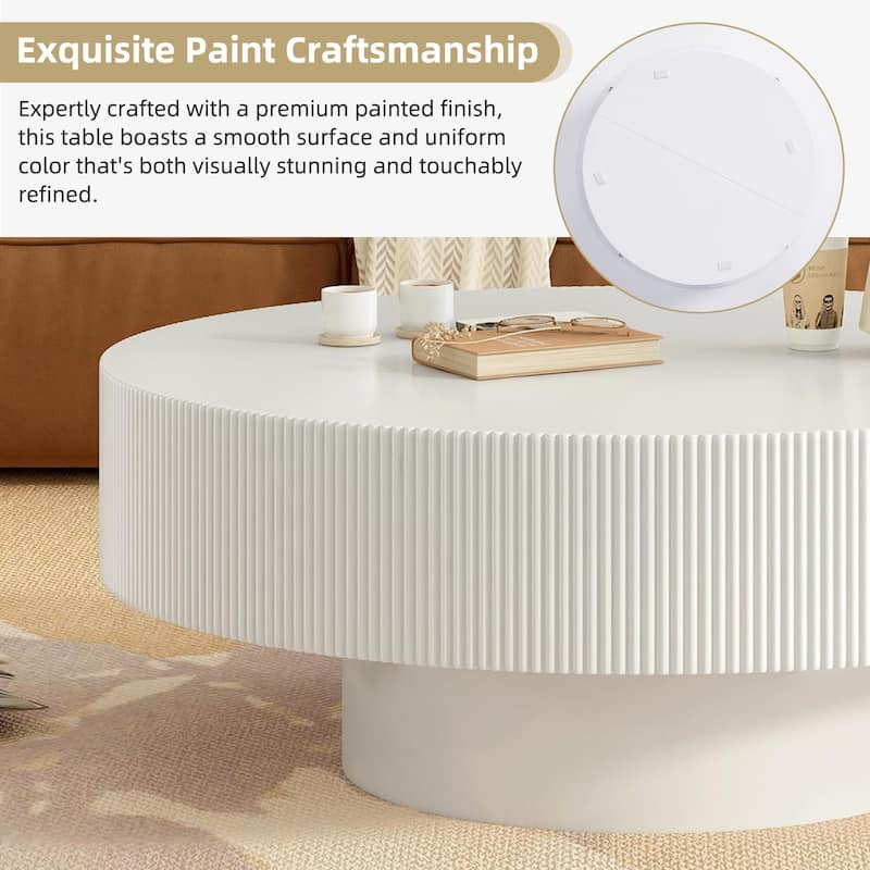Modern Round Drum Coffee Table with Sturdy Base