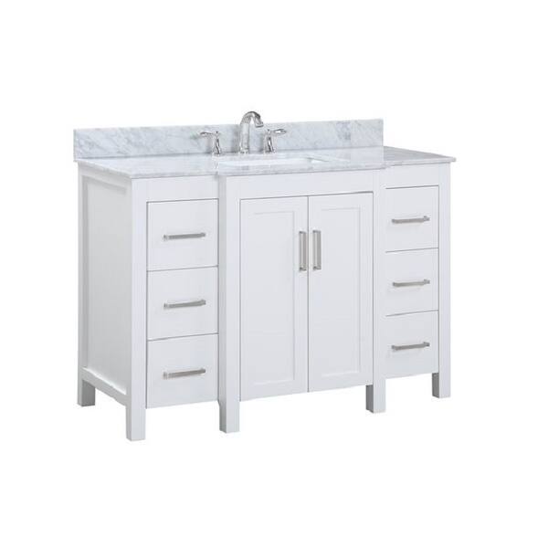 Shop 48 Inch Pure White Freestanding Bathroom Vanity Set White Carrara Marble Top And Hardware Included Overstock 31985895