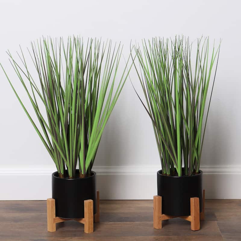 Artificial Grass Plant with Mid Century Plant Stand Bed Bath & Beyond