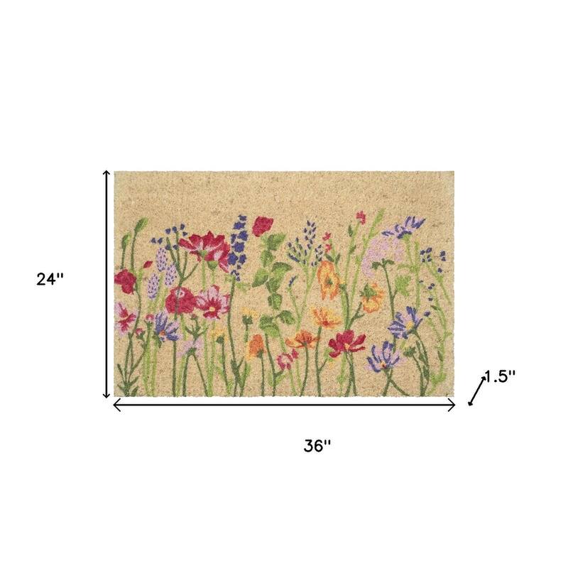 HomeRoots 24" X 36" Brown Green And Purple Floral Outdoor Coir Door Mat - 24.00' X '36.00