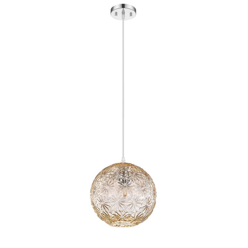 9.84 inch Cognac Etched Glass Globe Pendant Light Hanging Ceiling - 9.8 inch