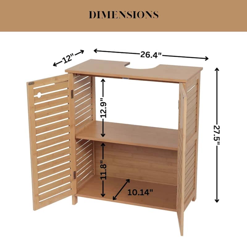 Natural Under Sink Cabinet with U-Shaped Cut-Out, Double Vented Doors, Towel Holder - Trinidad Collection