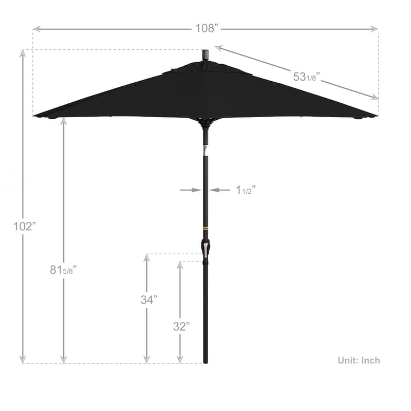 California Umbrella 9-foot Round Crank Lift, Push ButtonTilt, Bronze Frame Finish, Aluminum Patio Umbrella with Sunbrella Fabric