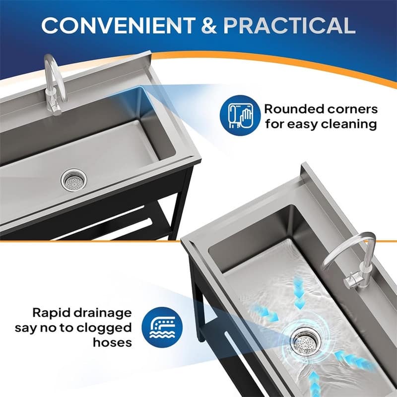 Freestanding Stainless Steel Utility Sink Laundry/Kitchen Sink With Faucet & Legs