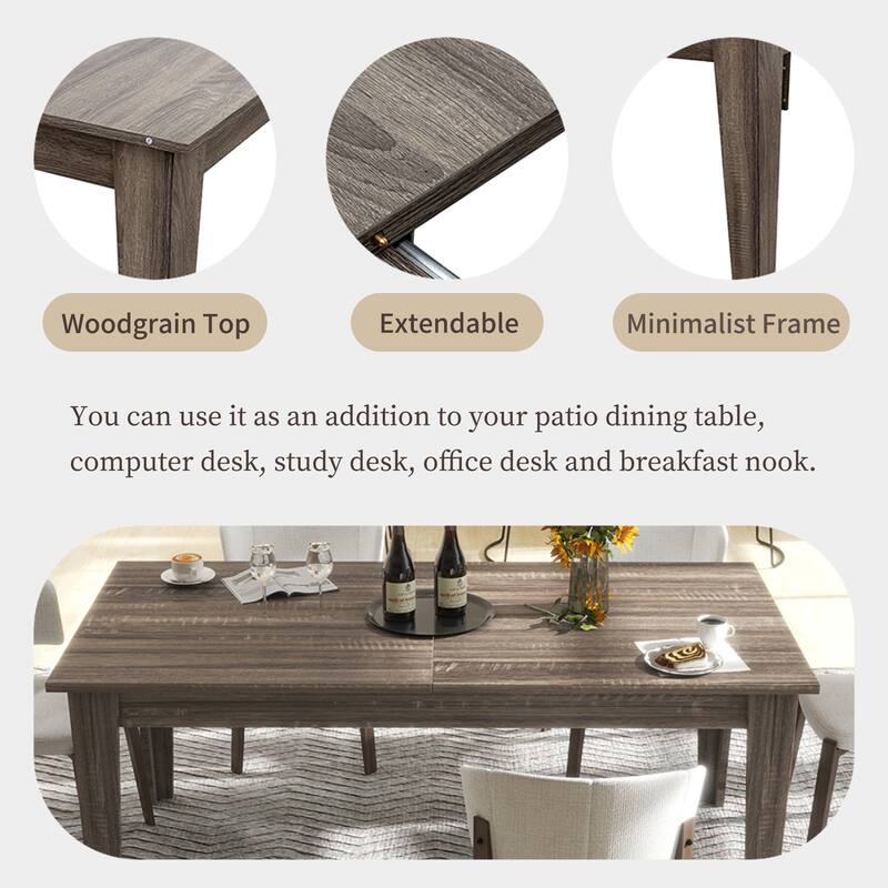 106.3" Extendable Dining Table, Woodgrain,Space-Saving,110LBS Capacity