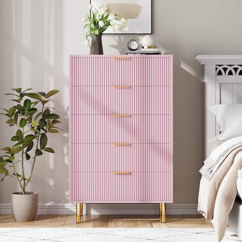 5 Drawer Dresser for Bedroom with Gold Handle and Large Drawer