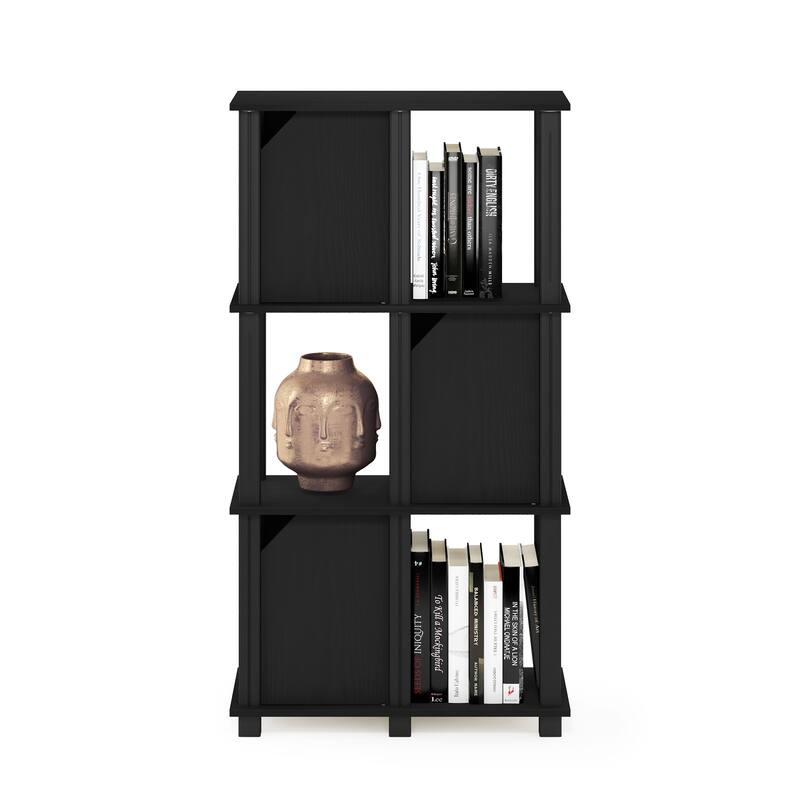 Furinno Brahms 4-Tier Storage Shelf with 3 Doors, Black Oak/Black