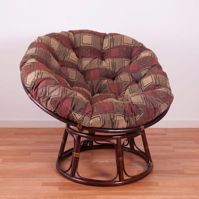 Bali 42-inch Rattan Papasan Chair with Jacquard Chenille Cushion
