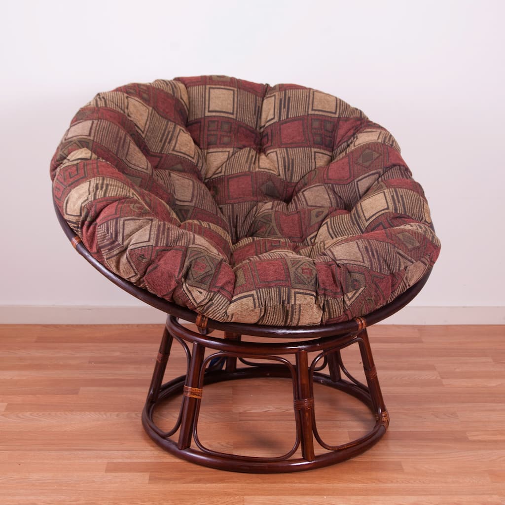 Bali 42-inch Rattan Papasan Chair with Jacquard Chenille Cushion