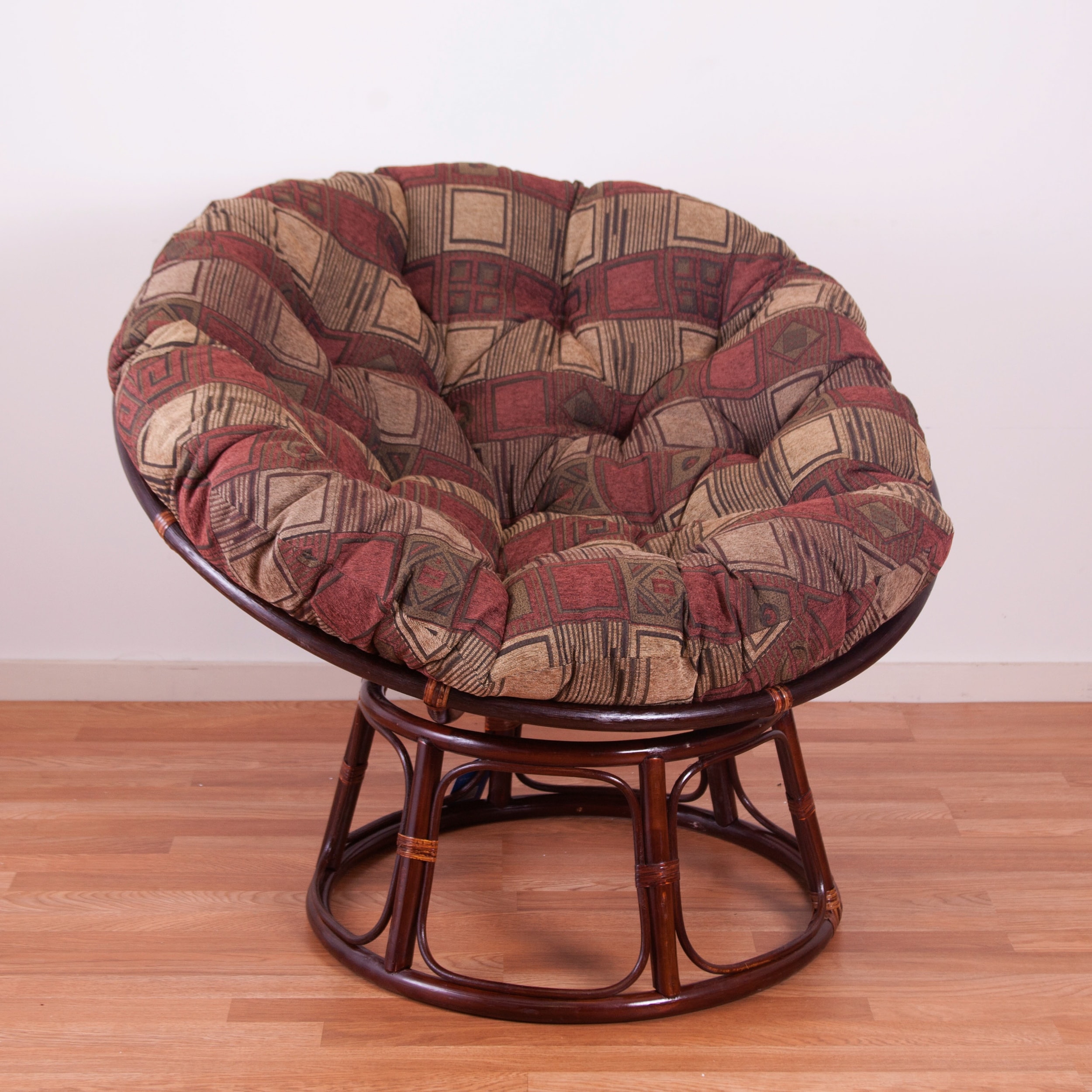 Bali 42-inch Rattan Papasan Chair with Jacquard Chenille Cushion