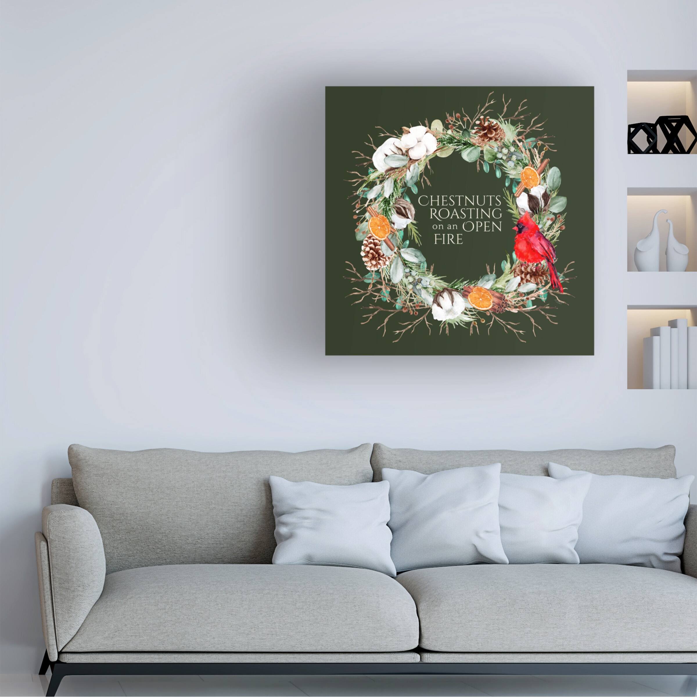 Tina Mitchell 'Christmas Chestnuts Roasting Wreath' Canvas Art - Black ...