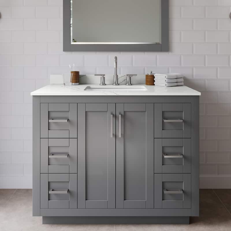 Wyndham Collection WCF292942S-QTZ-US3MXX Miranda 42" Free Standing - Dark Gray / Giotto Quartz Top / Brushed Nickel