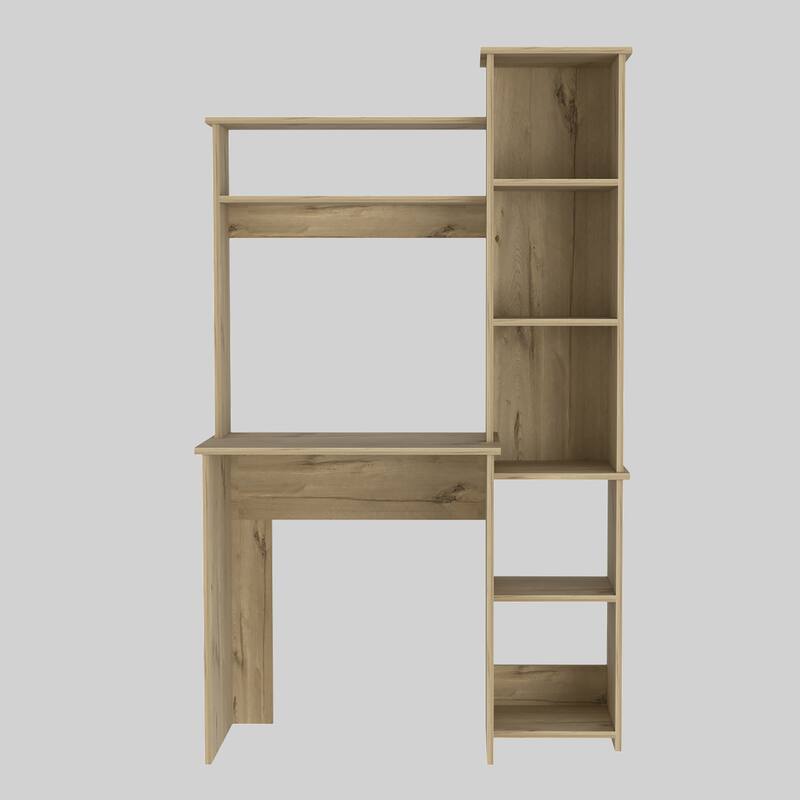 Compact Computer Desk with Hutch, Bookcase, and Spacious Workspace for Home Offices - Light Oak