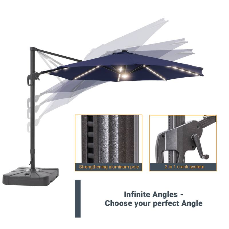 LIVOOSUN 11FT Huge Patio LED offset umbrella Cantilever Umbrella