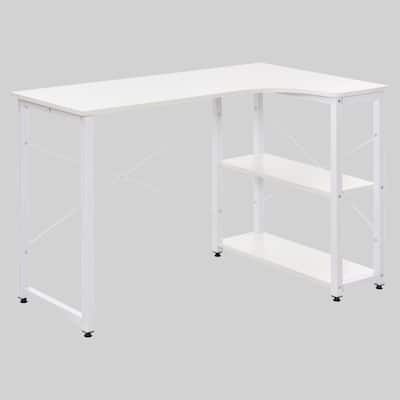 Space-Saving L-Shaped Desk with 2 Shelves and Steel Frame, Corner Desk for Office or Study
