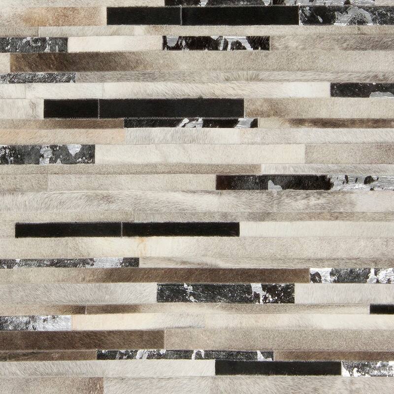 Ancona Black & White Modern Striped Hair on Hide Area Rug - 6' x 9'