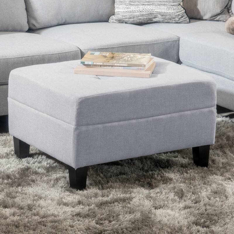 Zahra Tufted Fabric Ottoman by Christopher Knight Home - Light Grey