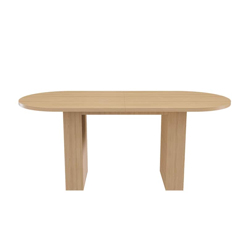 Oval Dining Table for 6 People, 62.9 Inch Farmhouse Kitchen Table with Wood Strip Base, Large Round Pedestal Dining Room Table