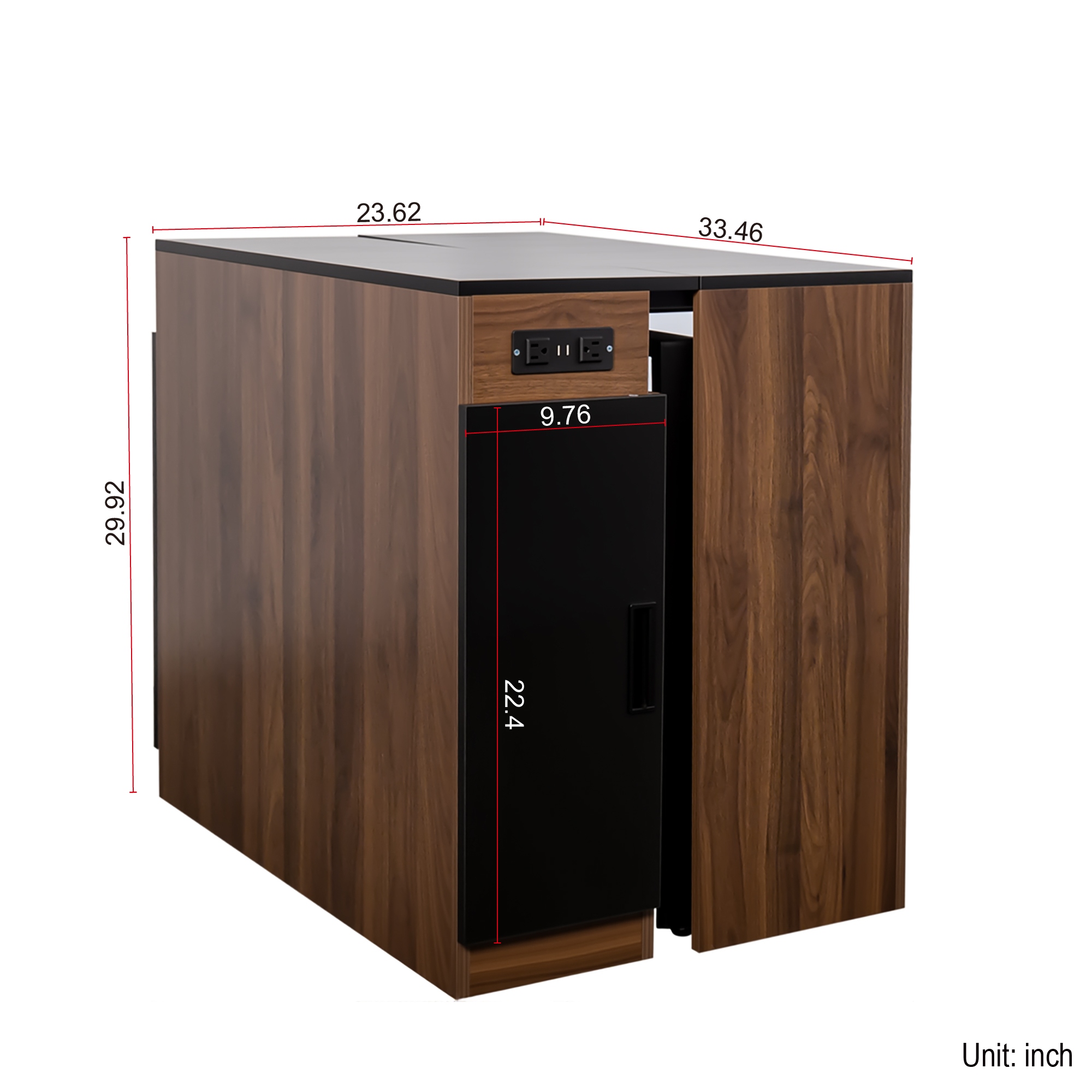 Modern Multifunctional Extendable Dining Table with Outlet, Space Saving Expanding Table with Storage - Walnut+black