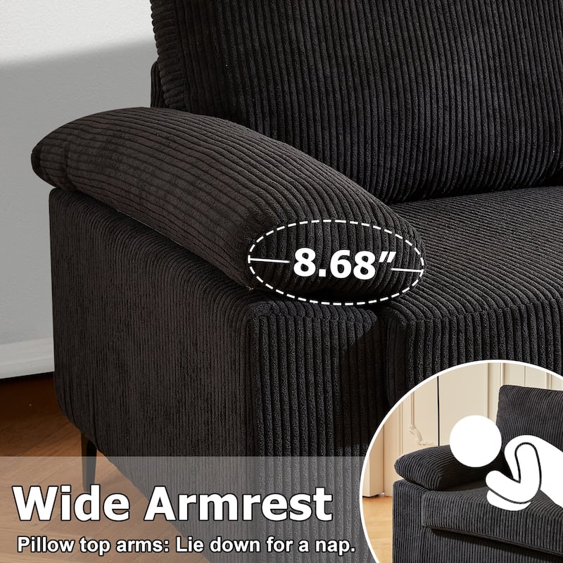 HOOOWOOO Living Room Wide Armrest Corduroy Fabric Chaise Reversible Sofa with Ottoman
