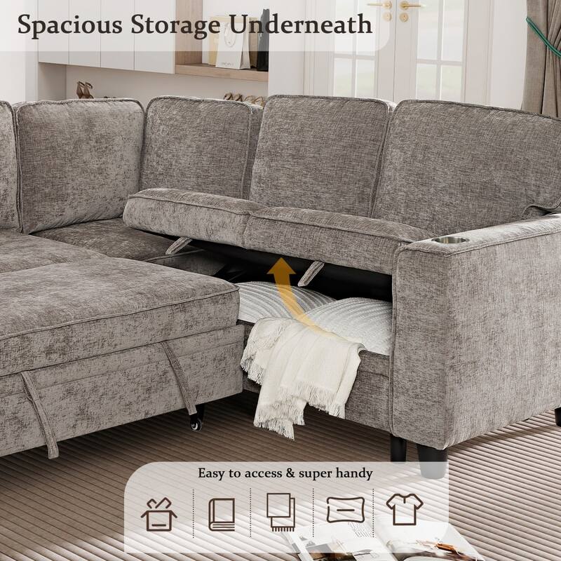 81" L-Shaped Sectional Sofa with Charging Ports and Pull Out Sofa Bed