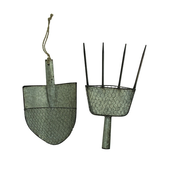 Galvanized Metal Pitchfork and Garden Shovel Wall Planter Set - 18.25 X 11 X 4.25 inches