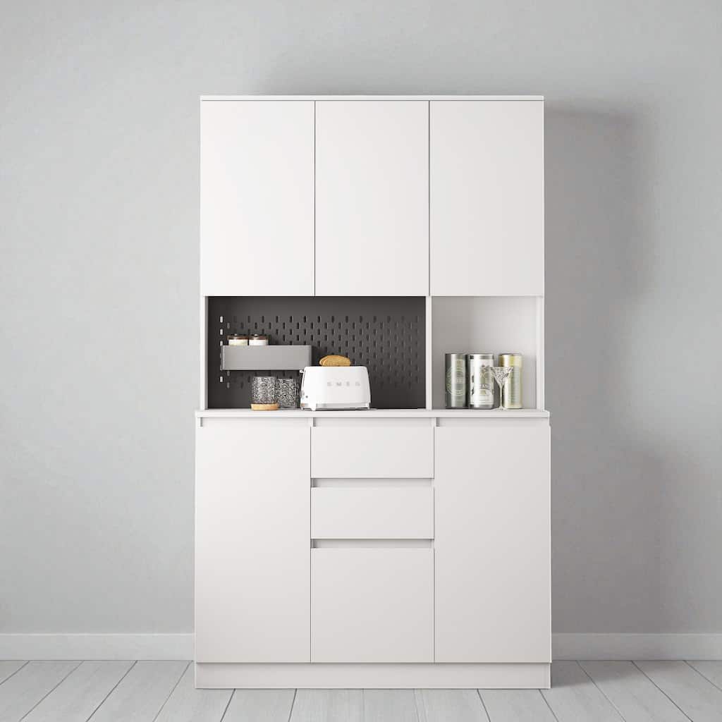 74" Modern Kitchen Pantry Cabinet with Charging Station, Microwave Stand, Drawer & Storage Cupboards