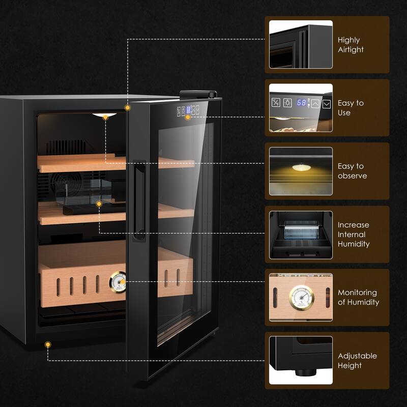 50L Thermostatic Electric Humidor, 300 Counts Large Cigar Humidor, Cooling and Heating Temperature Control