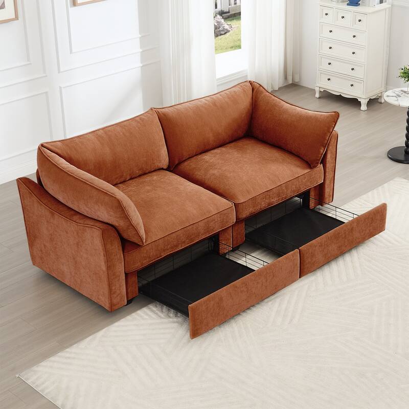 GDFStudio - Chenille 2-Seater 78.7" Sofa with Pull-Out Storage and Crescent Arms