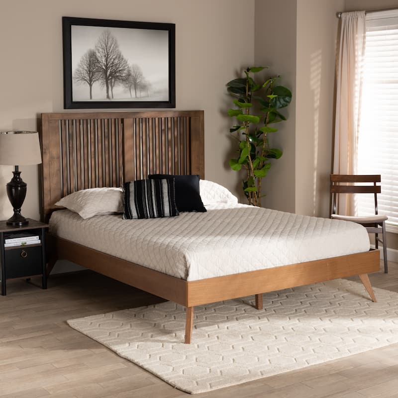 Takeo Transitional Ash Walnut Finished Wood Platform Bed