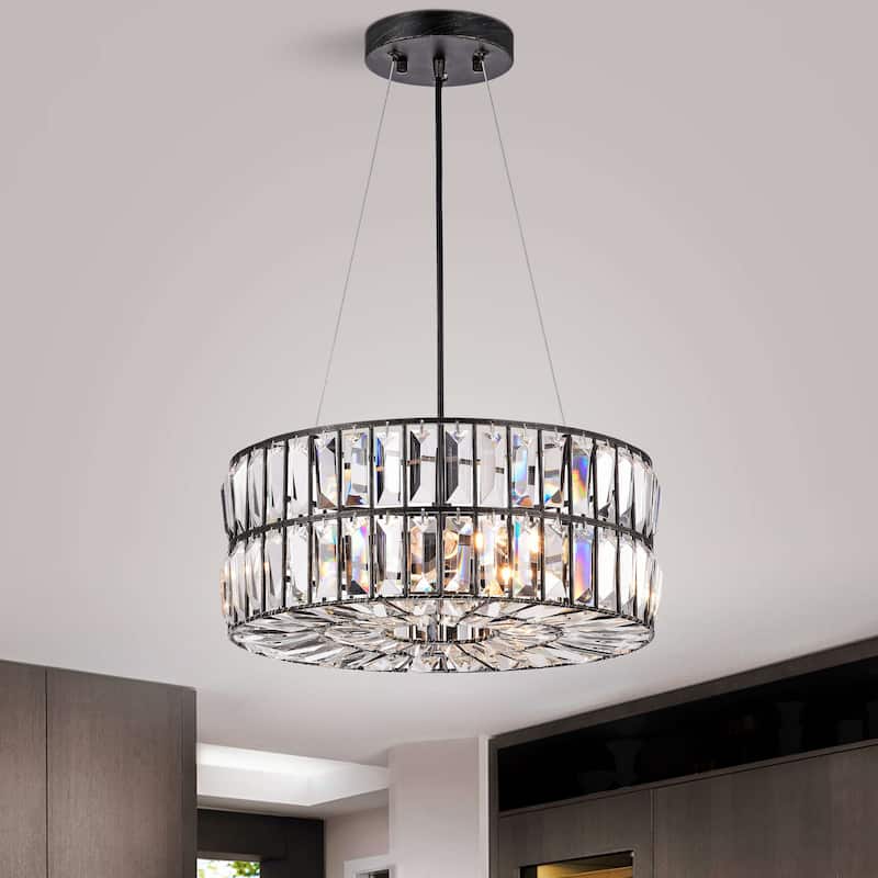 Justina 3-Light Antique Black Crystal Glass Prism Pendant Chandelier