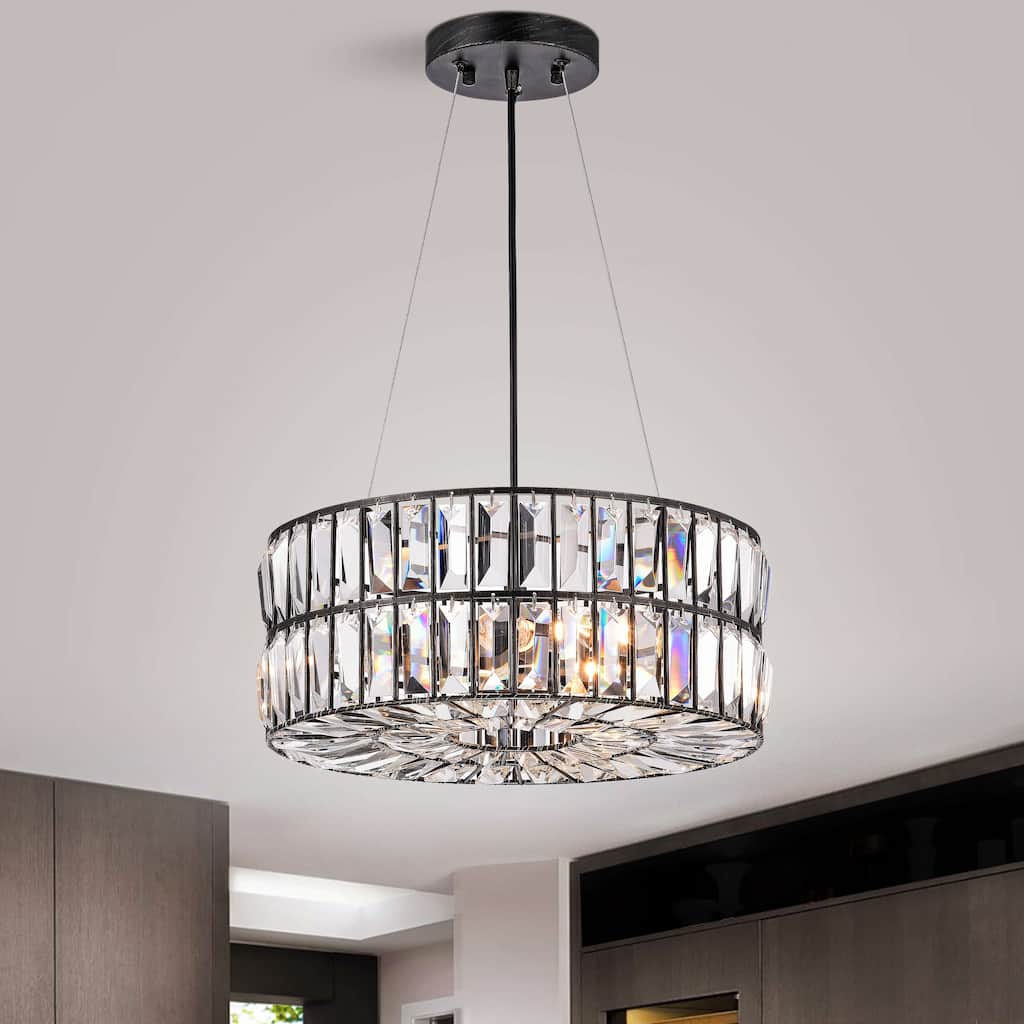 Justina 3-Light Antique Black Crystal Glass Prism Pendant Chandelier
