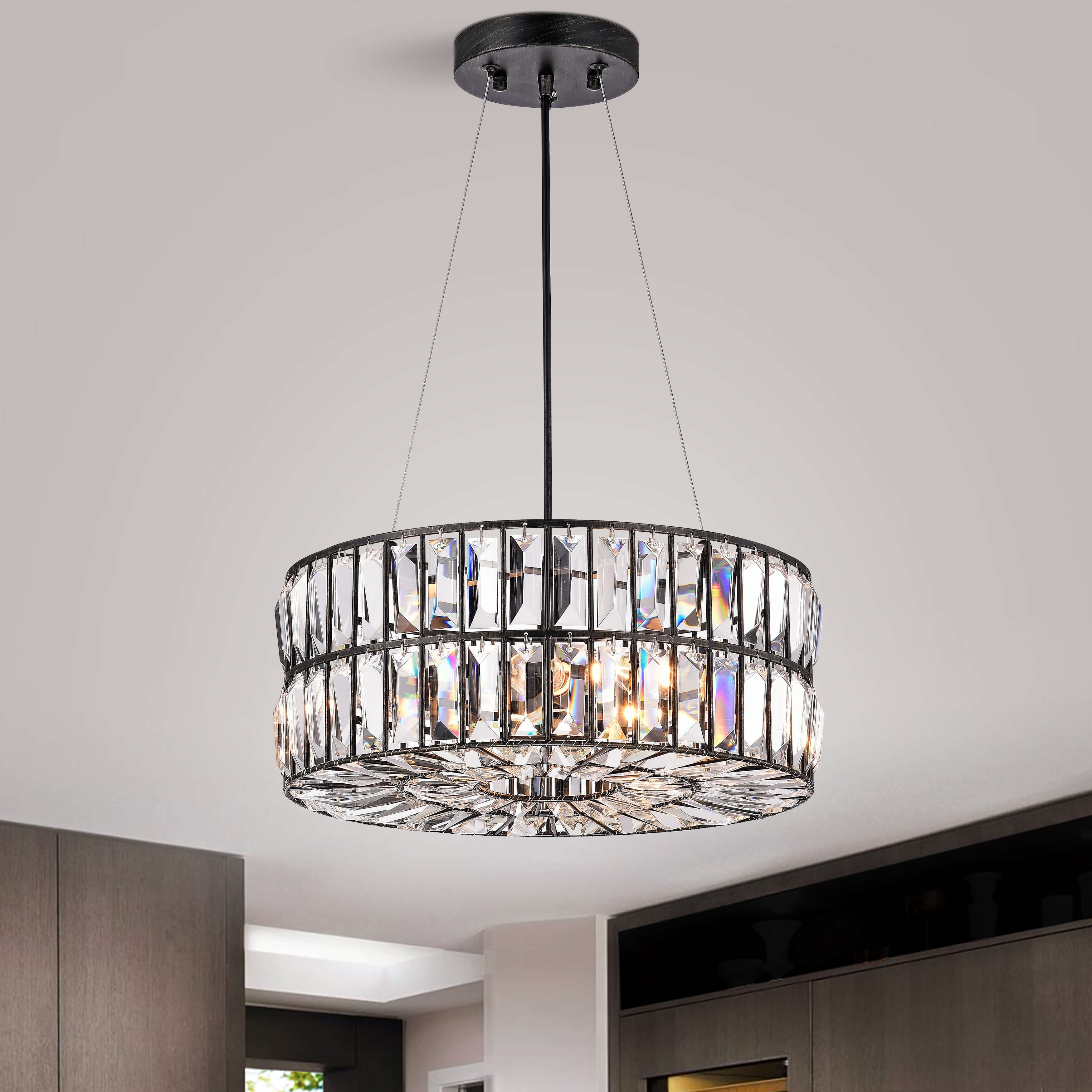 Jojospring Justina 3-Light Antique Black Crystal Glass Prism Pendant Chandelier