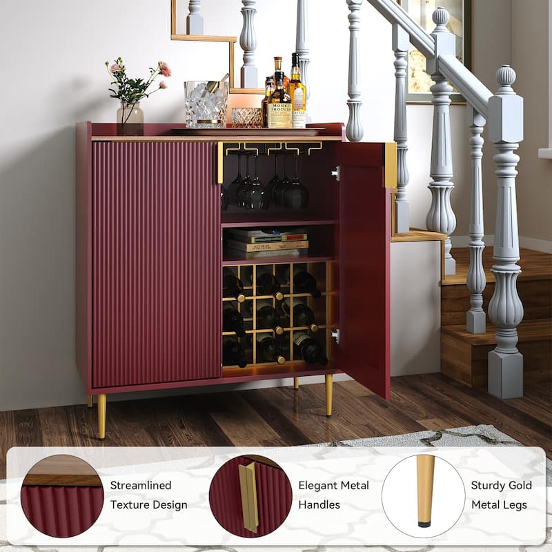 31.6'' Modern Coffee Bar Cabinet with Wine Racks and Storage Drawer