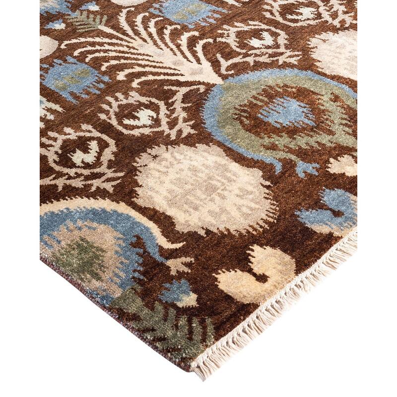 Ikat One-of-a-Kind Hand-Knotted Area Rug - Brown, 8' 1" x 10' 0" - 8' 1" x 10' 0"