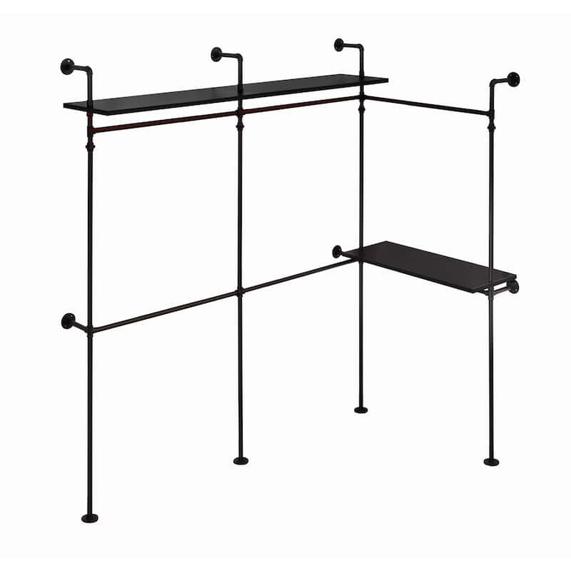 GDF Studio - Carrington Industrial Pipe Clothing Rack with LED Lights, Shelves & Hanging Rods