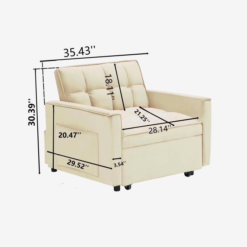 Modern 70.86" 3 in 1 Single Convertible Sofa Bed with Adjustable Back and Moving Wheel for Living Room