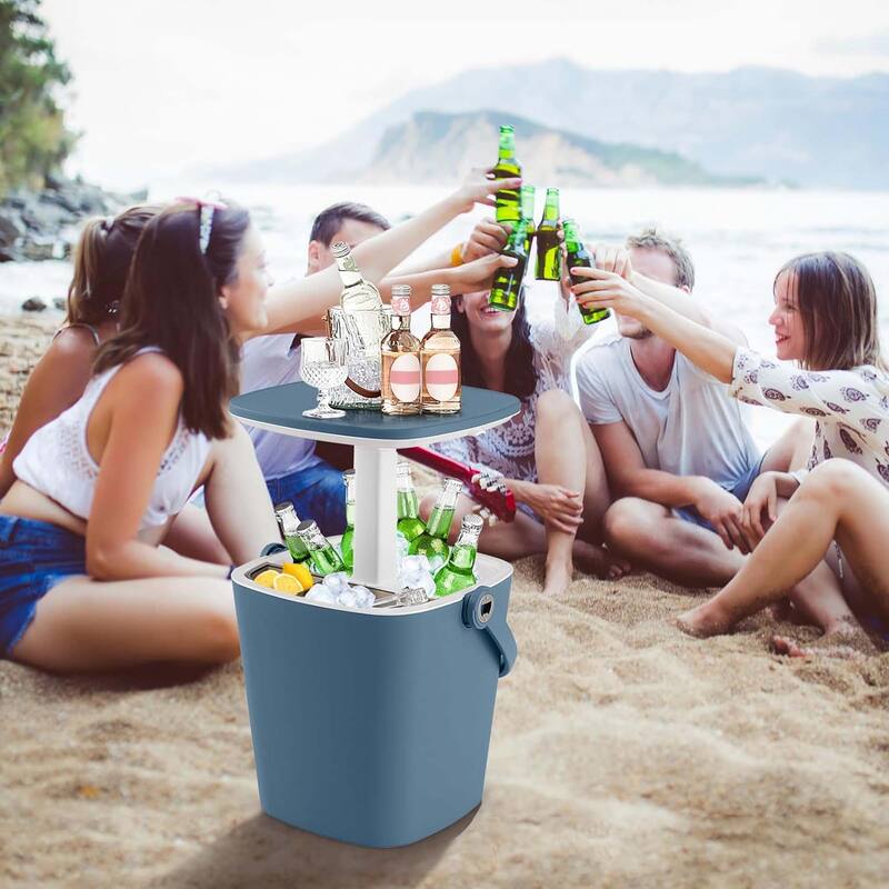 Portable Cooler Bar Table w/ Handle Bottle Opener & Lift Top Lid